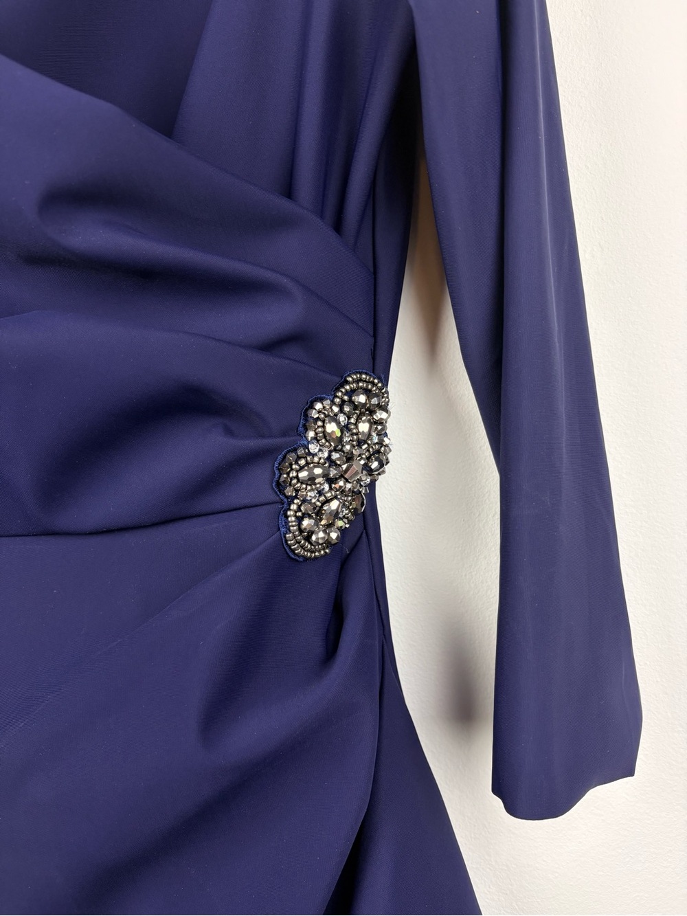Alex Evenings Diana Cascade Ruffle Sheath Contour Dress Navy Blue Sz 8 - Picture 5 of 14